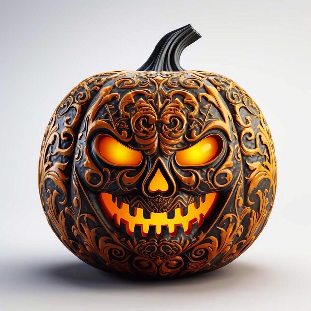 Photo halloween pumpkin with a scary carved face isolated on white background generative ai