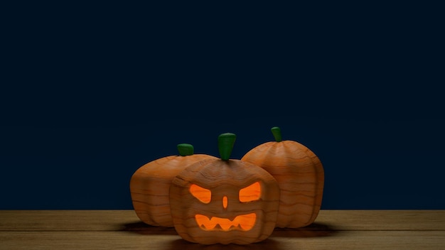 Тыква хэллоуина на деревянном столе для праздничной концепции 3d-рендеринга
