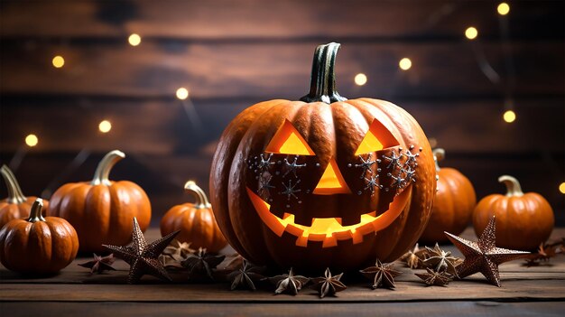 Halloween pumpkin on a wooden table