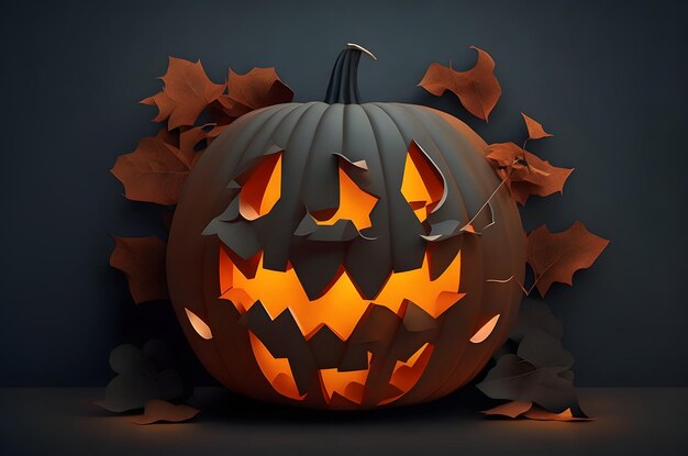 halloween pumpking jack o lantern paper art style ai generated background