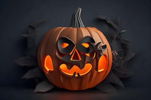 halloween pumpking jack o lantern paper art style ai generated background