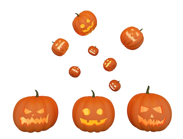 Halloween pumpkins 3d rendering Jack O Lantern halloween pumpkins