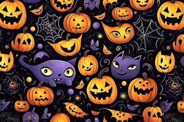 halloween pumpkins are displayed on a dark background.
