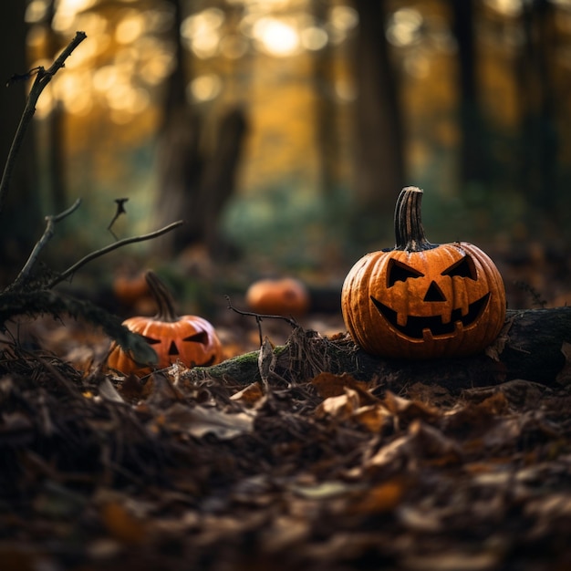 Halloween Pumpkins in an Atumn Forst