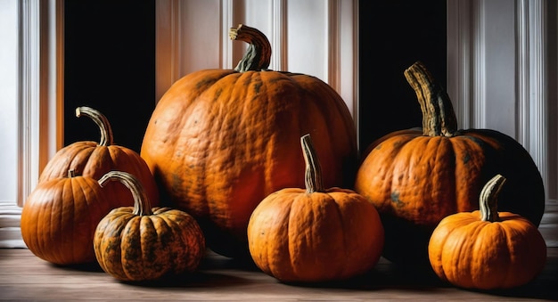 Halloween pumpkins Autumn background Generated with AI