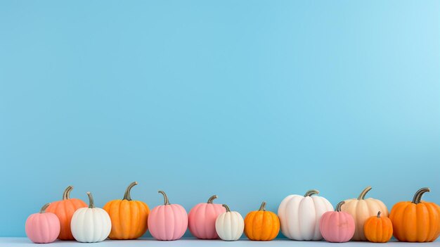 Halloween pumpkins on blue background