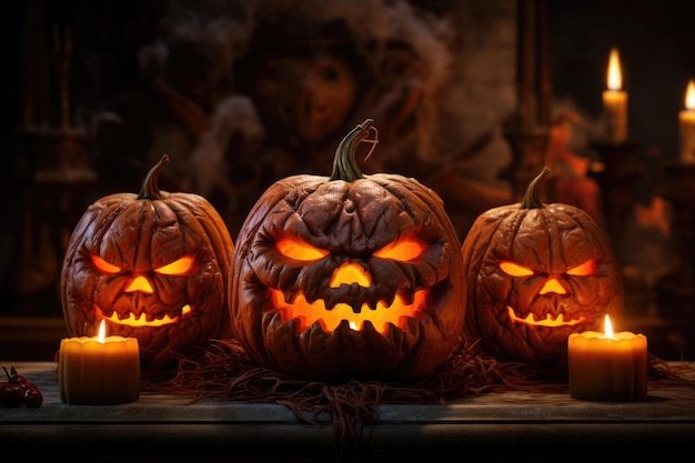 Halloween pumpkins by candlelight