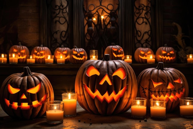 Halloween pumpkins by candlelight