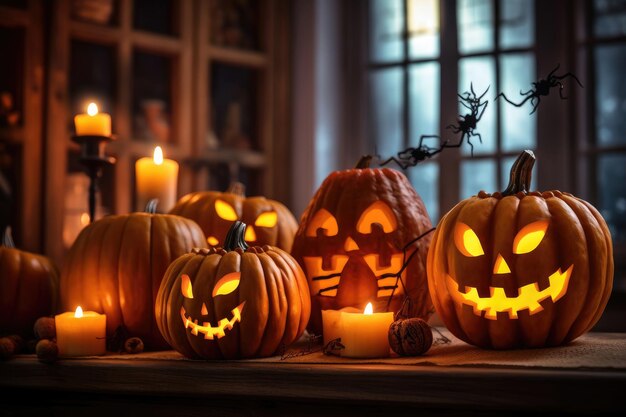 Halloween pumpkins by candlelight