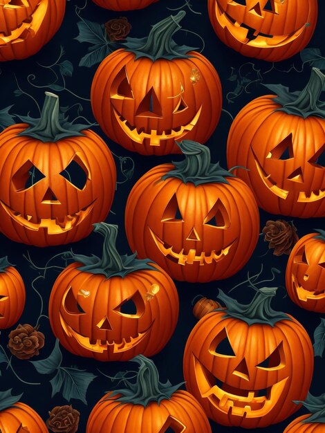 Halloween Pumpkins Carved faces on orange pumpkins