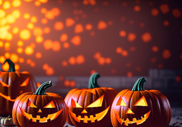 Halloween pumpkins on a dark background Jack o lanterns