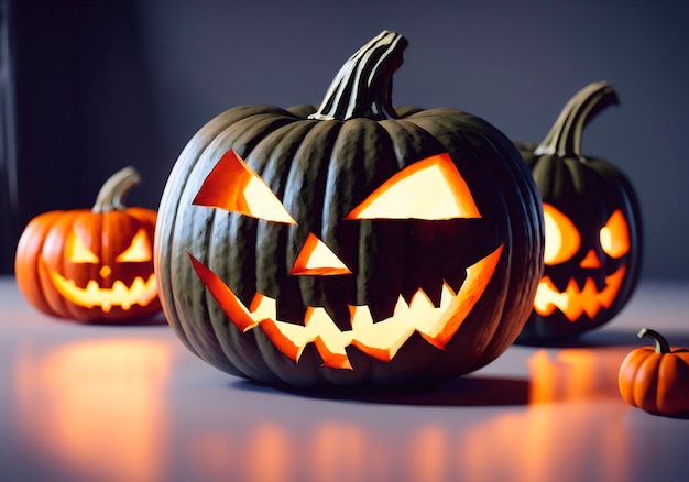 Halloween pumpkins on a dark background Jack o lanterns