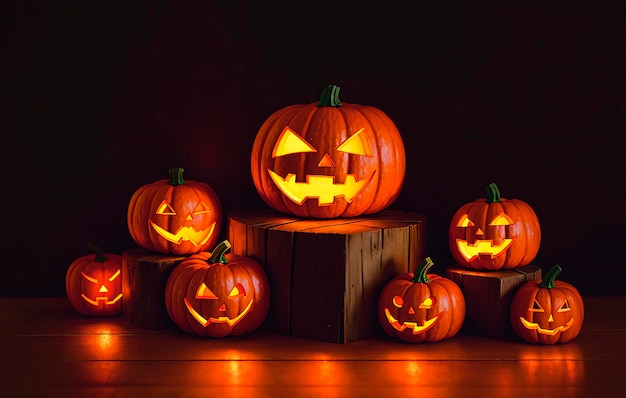 Halloween pumpkins on a dark background