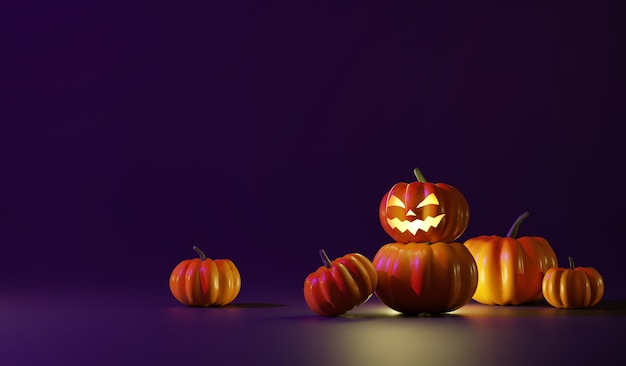 Foto zucche di halloween nella notte oscura