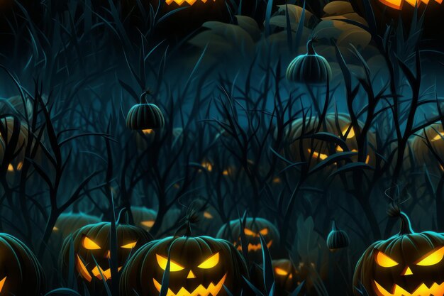 Photo halloween pumpkins in a field at night