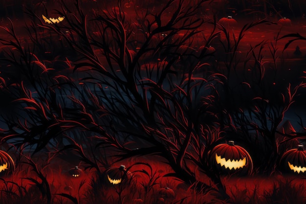 Photo halloween pumpkins in the forest at night