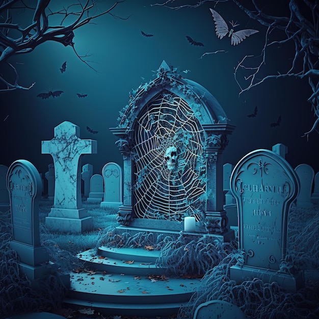 할로윈 묘지에 있는 호박 밤에는 무서운 숲 마녀 유령의 집 Ai 생성