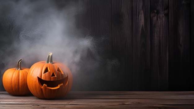 Halloween pumpkins jackolantern in smoke