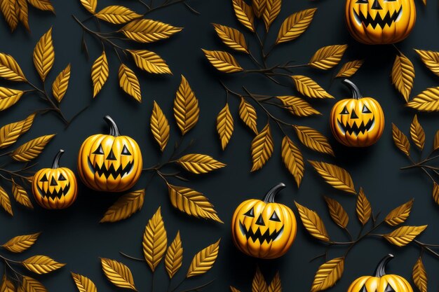 halloween pumpkins and leaves on a dark background