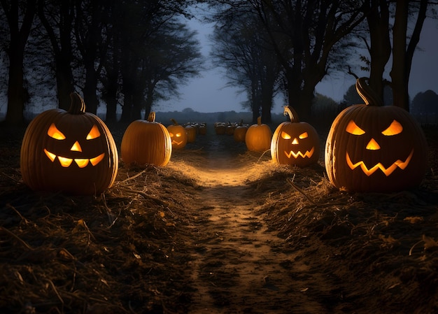 Хэллоуинские тыквы в таинственную ночь