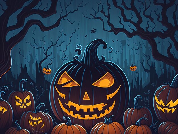 Halloween pumpkins night hand drawn art