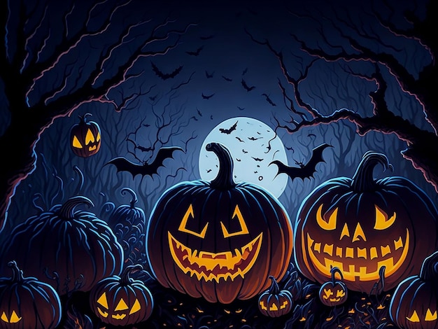 Halloween pumpkins night hand drawn art