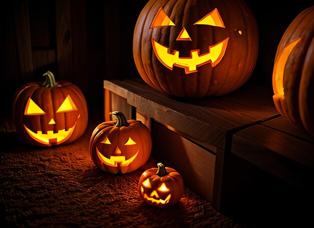 Halloween pumpkins at night