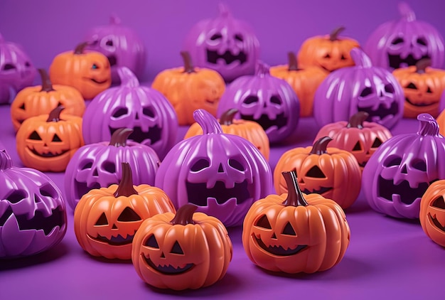 Halloween pumpkins on a purple background