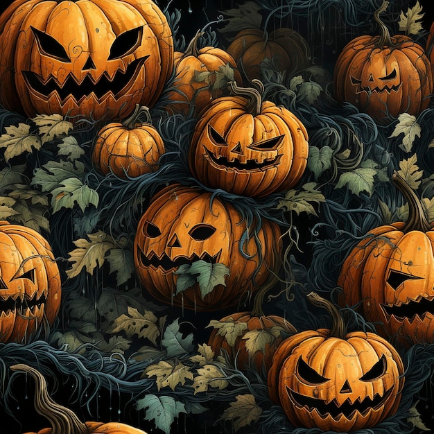 Halloween pumpkins seamless pattern tile created with generative AI