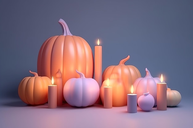 Хэллоуинские тыквы и черепа 3D пастельный фон