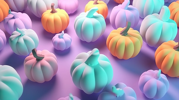 Halloween pumpkins and skulls 3D pastel background