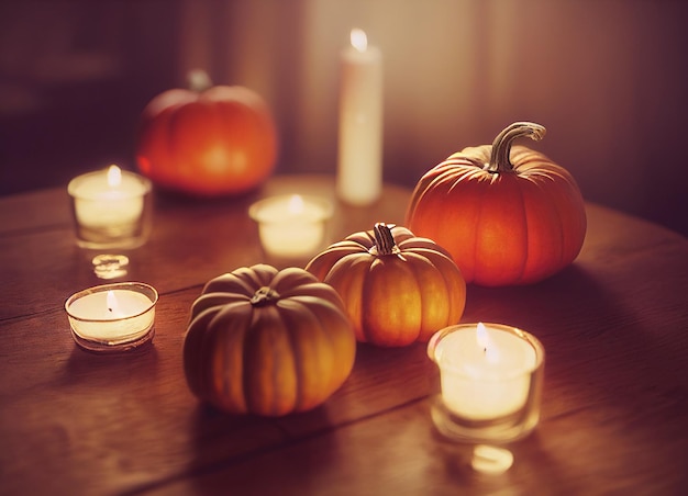 halloween pumpkins on top of a wooden table