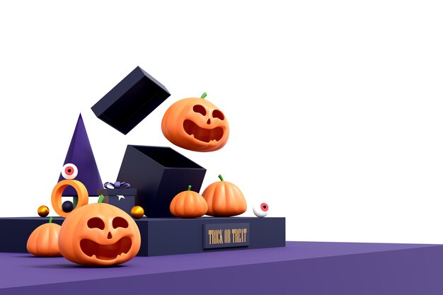 Halloween pumpkins on white background for greeting card banner posterblog article social media marketing 3D illustration