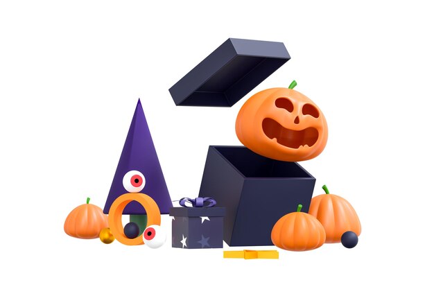 Halloween pumpkins on white background for greeting card banner posterblog article social media marketing 3D illustration