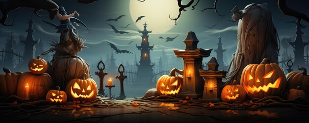 halloween pumpkins witch moon graveyard