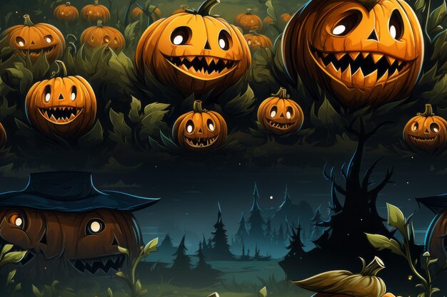 halloween pumpkins and witches in the forest