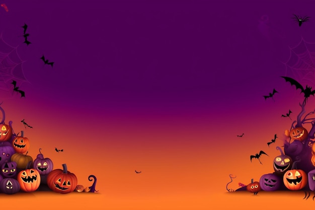 halloween pumpkins with bats and bats flying in the sky.