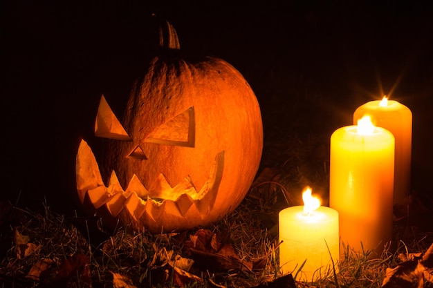 Halloween pumpkins with candles