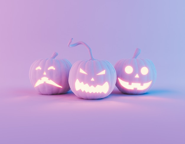 Halloween pumpkins with neon light