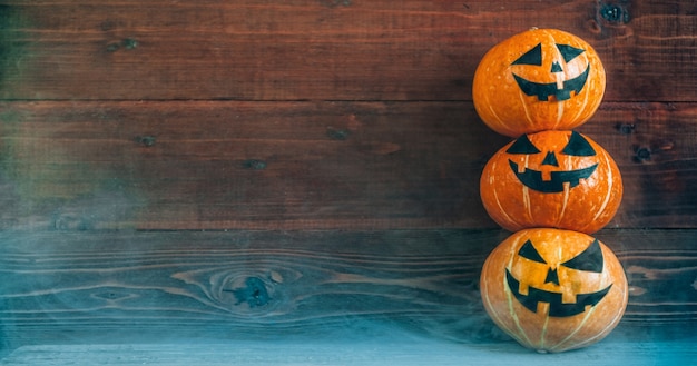 Halloween Pumpkins On Wood