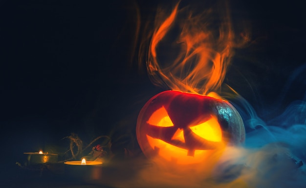 Halloween Pumpkins On Wood