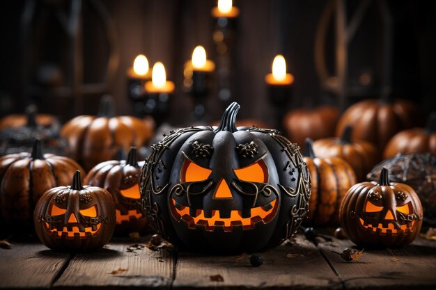 Фото Хэллоуинские тыквы деревянный фон искусственный интеллект сгенерировал иллюстрацию хэллоуина
