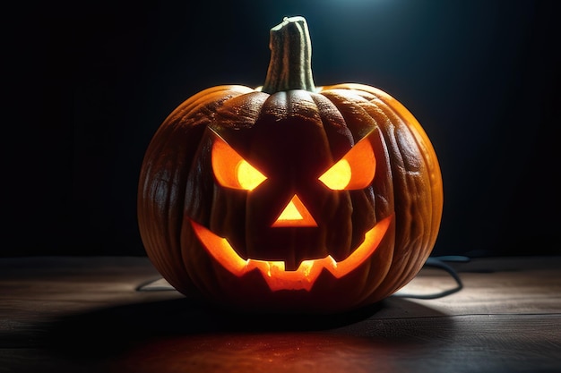 Halloween pumpkins on wooden background Jack o lanterns