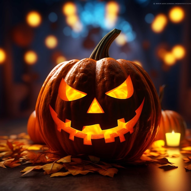 Halloween pumpkins on wooden background Spooky Halloween concept
