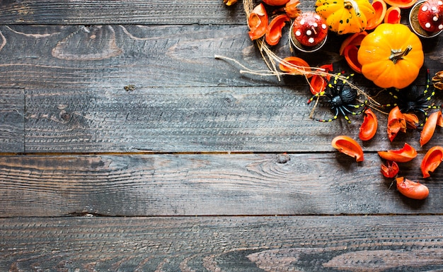 Halloween pumpkins, on wooden background