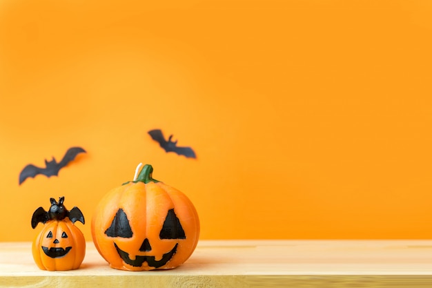 Halloween Pumpkins on wooden table