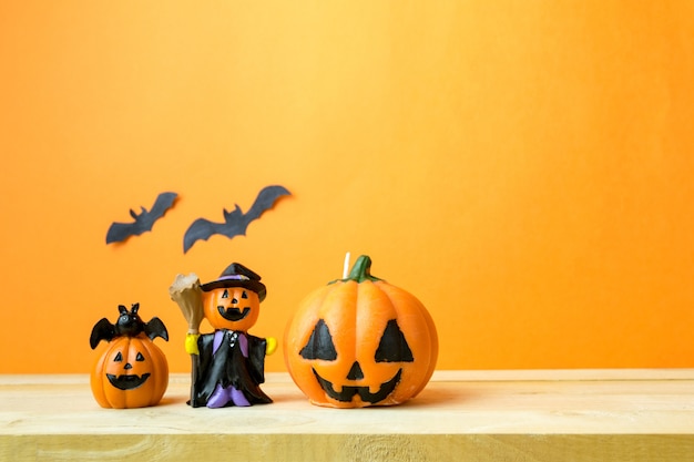 Halloween Pumpkins on wooden table