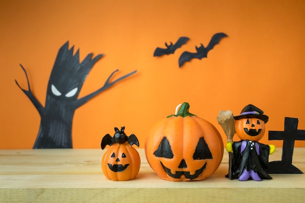 Halloween Pumpkins on wooden table