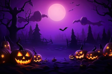 Premium AI Image | Halloween purple background with essential ...