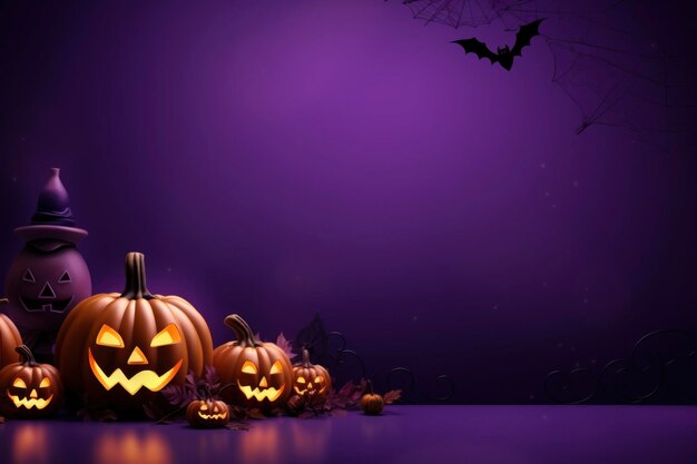 Foto sfondo viola di halloween con caratteri essenziali dal design semplice con spazio per la copia
